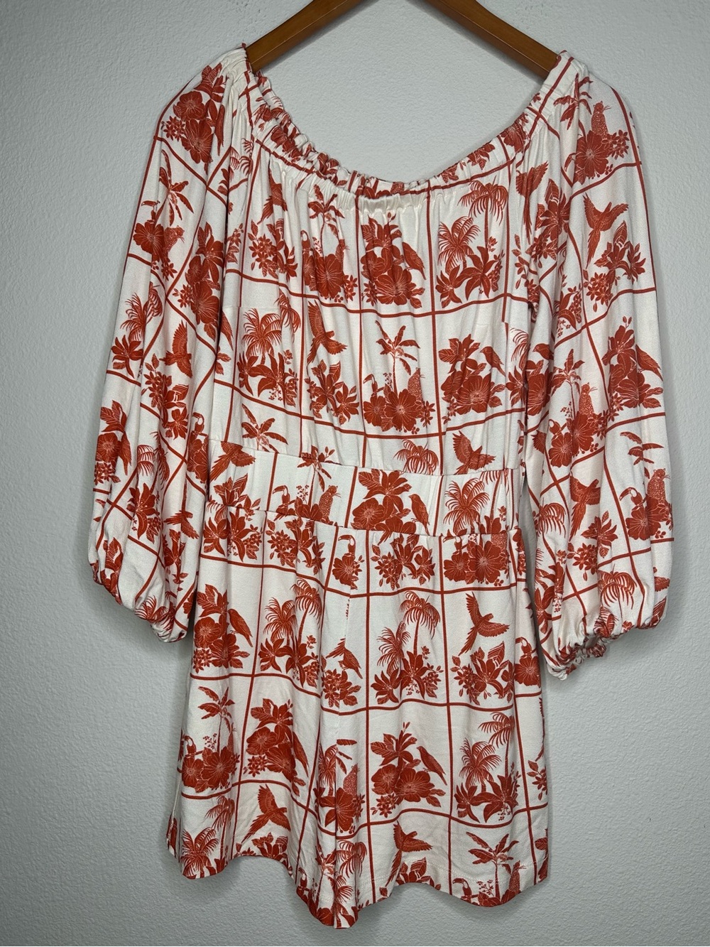 NWOT Farm Rio x Anthropologie Tropical Off Shoulder Romper XS Pocket Puff Sleeve - Picture 4 of 13